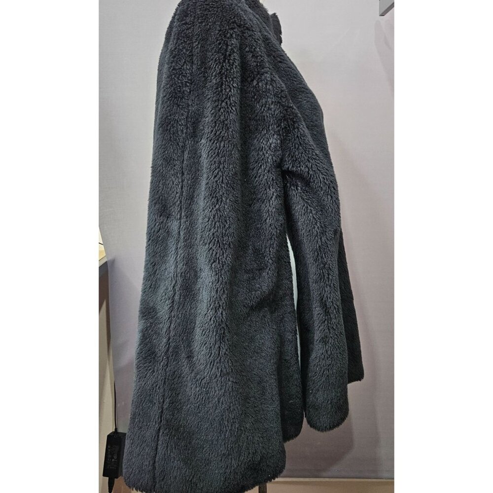 Cape Cloak Jacket Hip Mid OS Black Sherling Fur Shoulder Button Gothic Cosplay - Picture 5 of 10